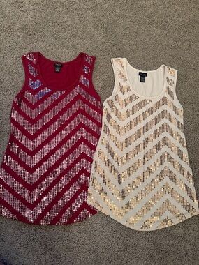 2 - Rue21 Sequin Chevron Tank Tops - Red and Ivory